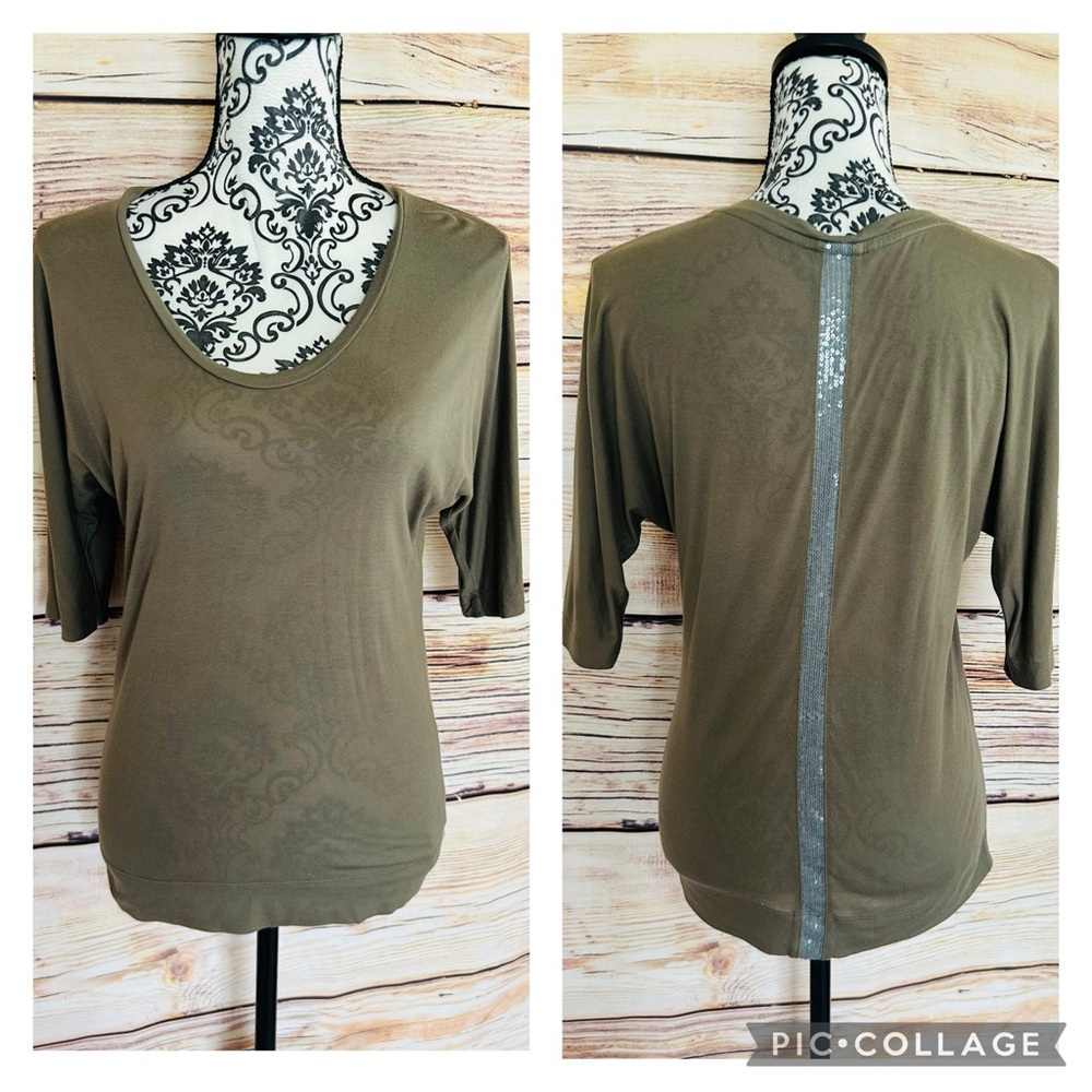 Victoria’s Secret Supermodel Essentials Olive Green Sequin Back Stripe Modal Top